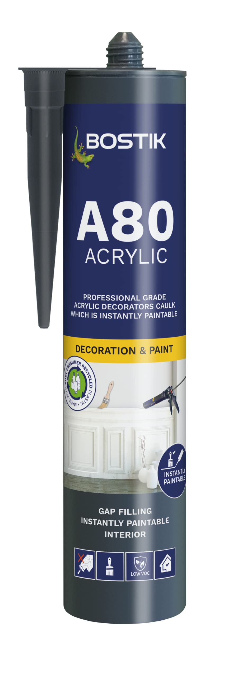 BOSTIK Pro-Sealant A80 Profesional Grade Acrylic Decorators Caulk, Instantly Paintable So Less Downtime, Colour: White, 310ml