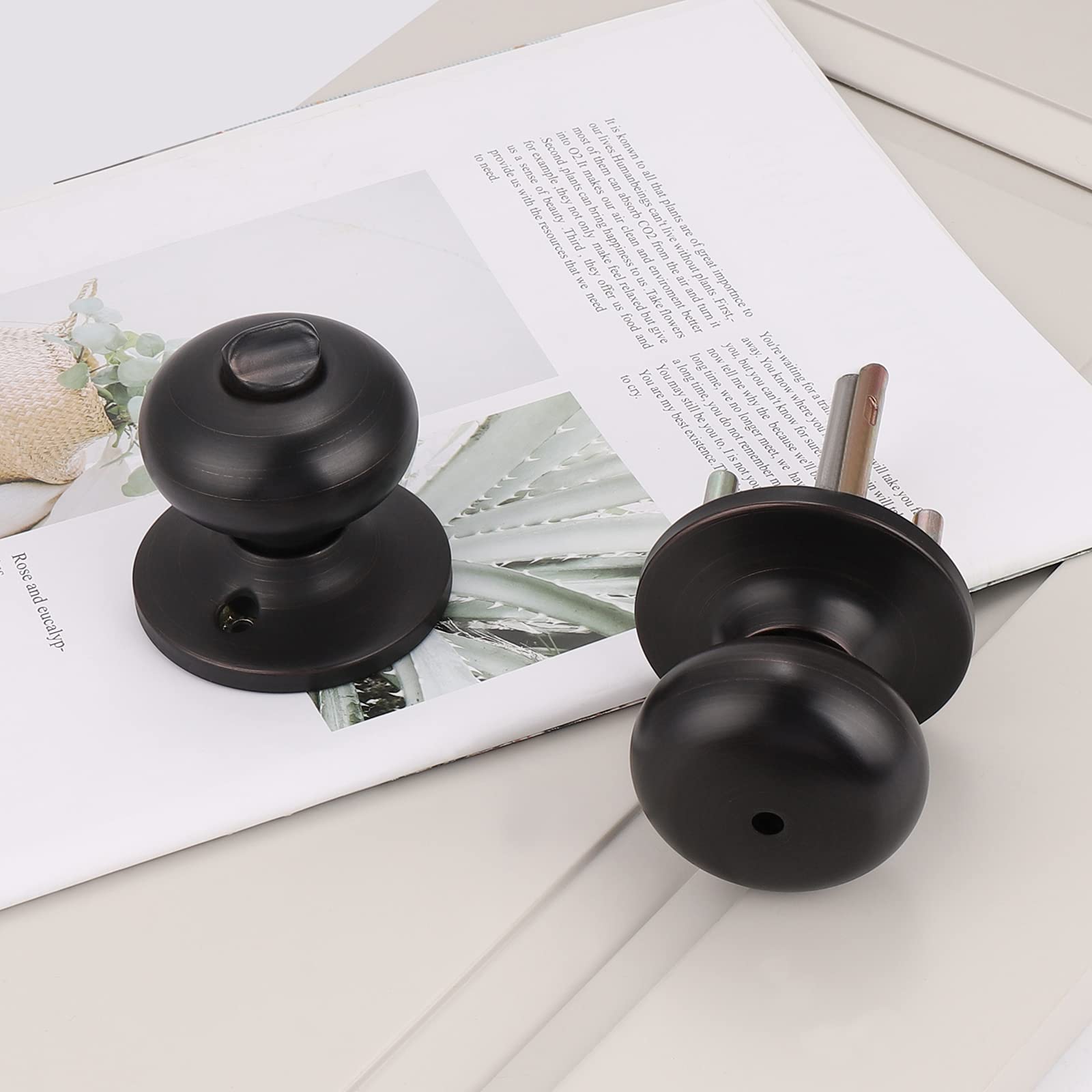 3 Pack Privacy Door Knobs, Bedroom/Bathroom Door Knob with Lock, Round Keyless Door Lock for Interior Doors, Oil Rubbed Bronze