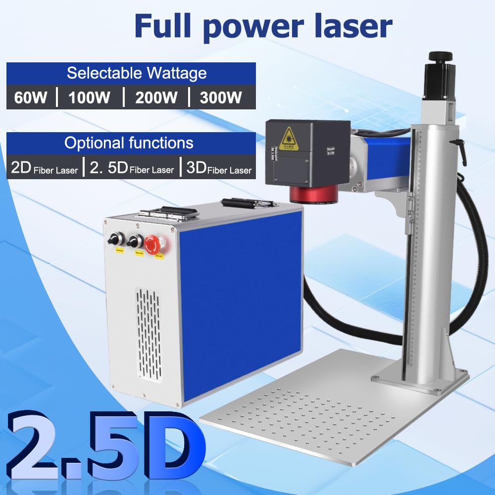 60W 2.5D JPT MOPA M7 Macchina per Marcatura Laser a Fibra e Incisore Laser, Messa a Fuoco Automatica e Asse Z Motorizzato, Lente 110mm, Asse Rotativo D80, Supporta Incisione Profonda e Rilievo,CE,220V