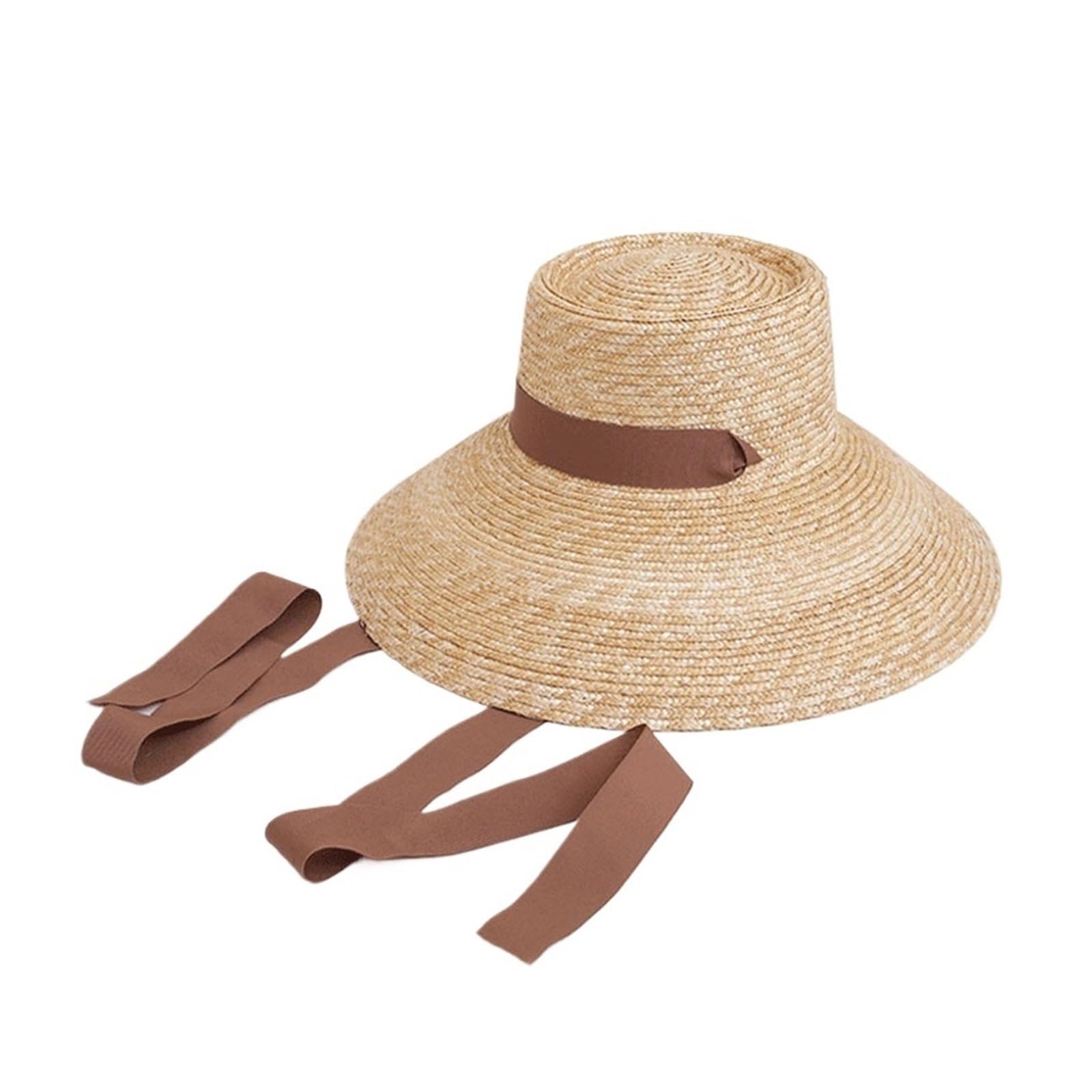 Damen-Sonnenhut aus Stroh mit breiter Krempe, Kinnriemen, Strand, Reisen