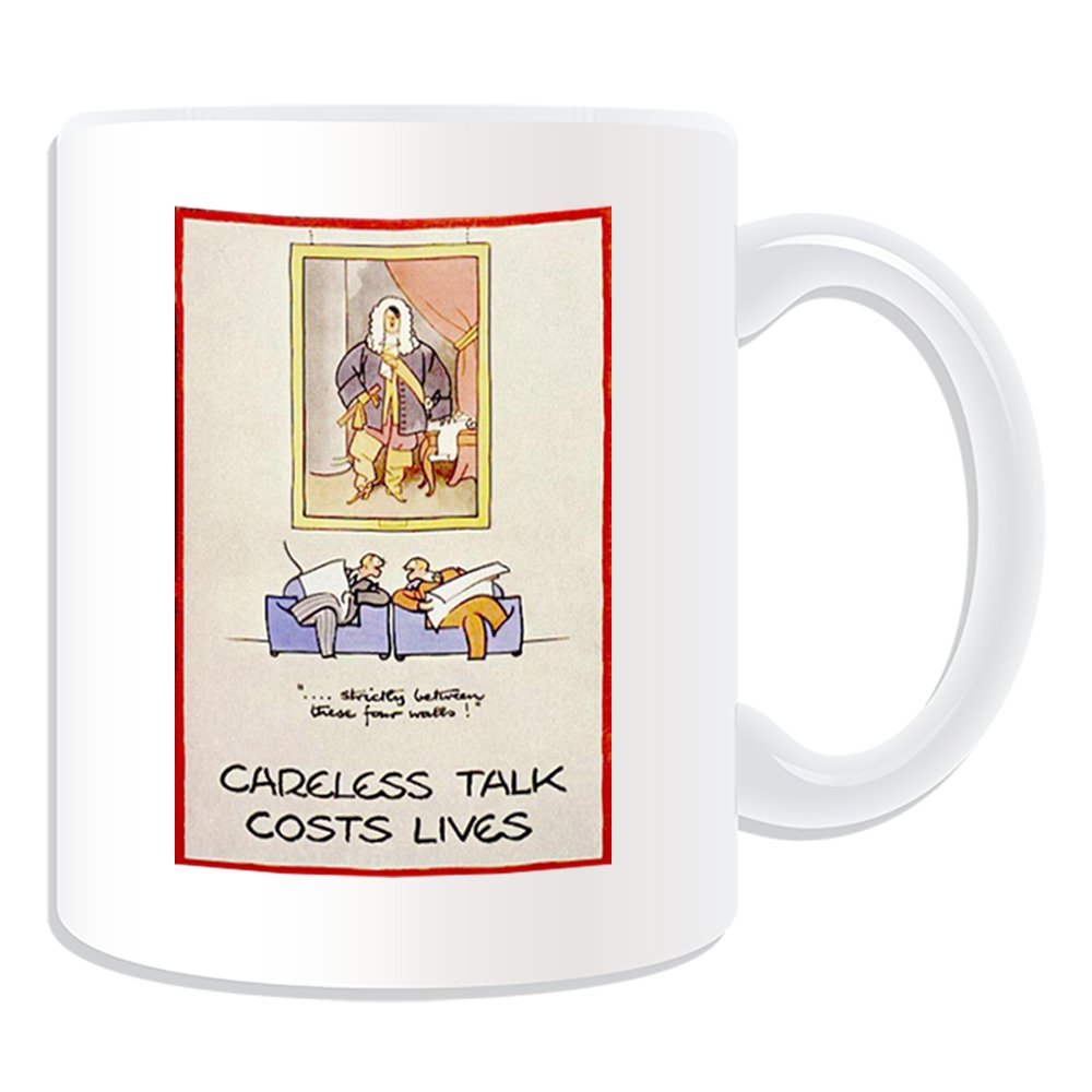 Unigift White Personalised Gift - Careless Talk Costs Lives - Painting Mug (War Poster Design Theme, ) - Any Name / Message On Your Unique - Britain Britons First 1St Second 2Nd World Ww1 Ww2 Recruitment Enlist Victory Army Military Soldier Spy Secret Adolf Hitler Strictly Between These Four Walls