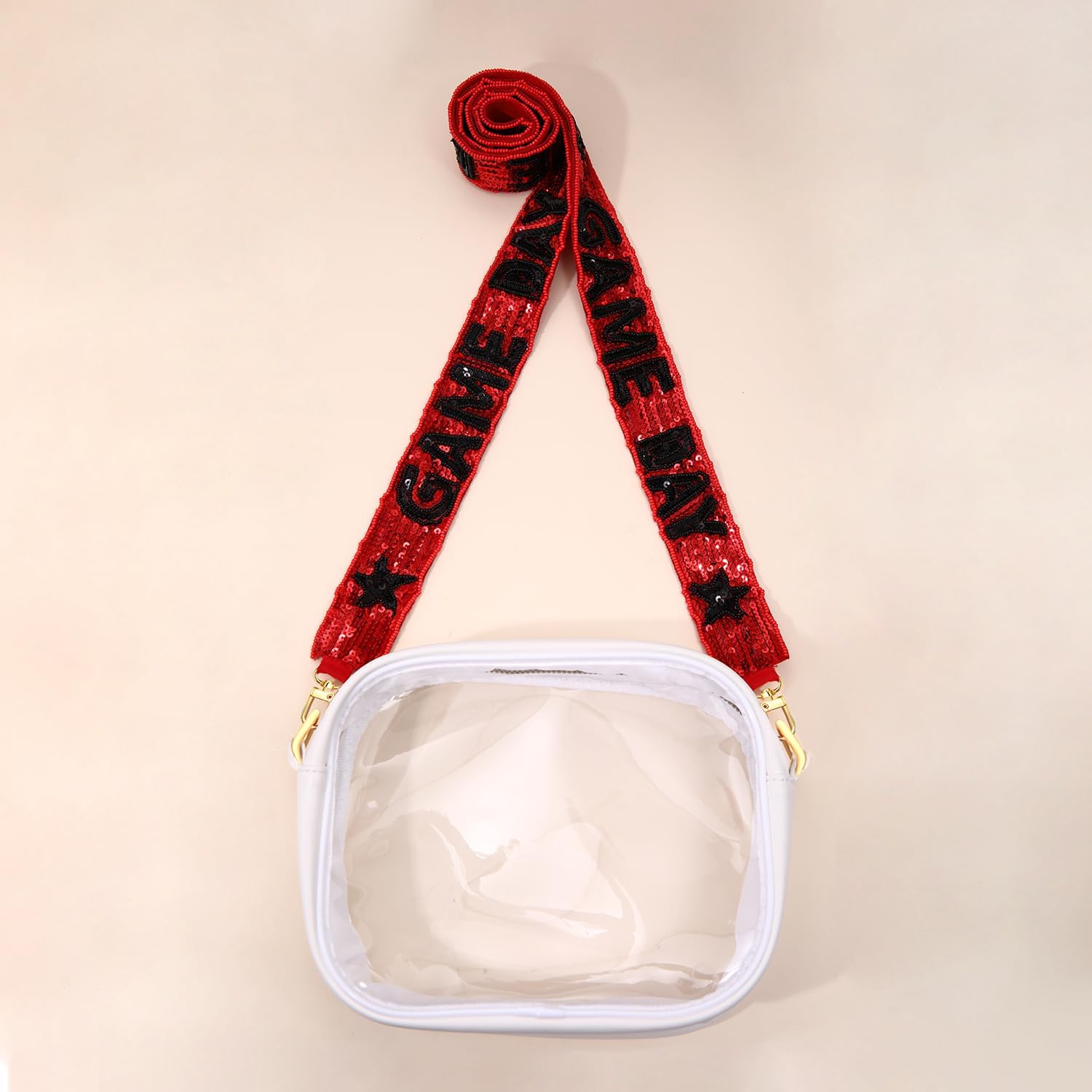 Clear Bag for Stadium Events Game Day Clear Purse with Beaded Purse Strap,Stadium Approved Clear Crossbody Bag for Sports