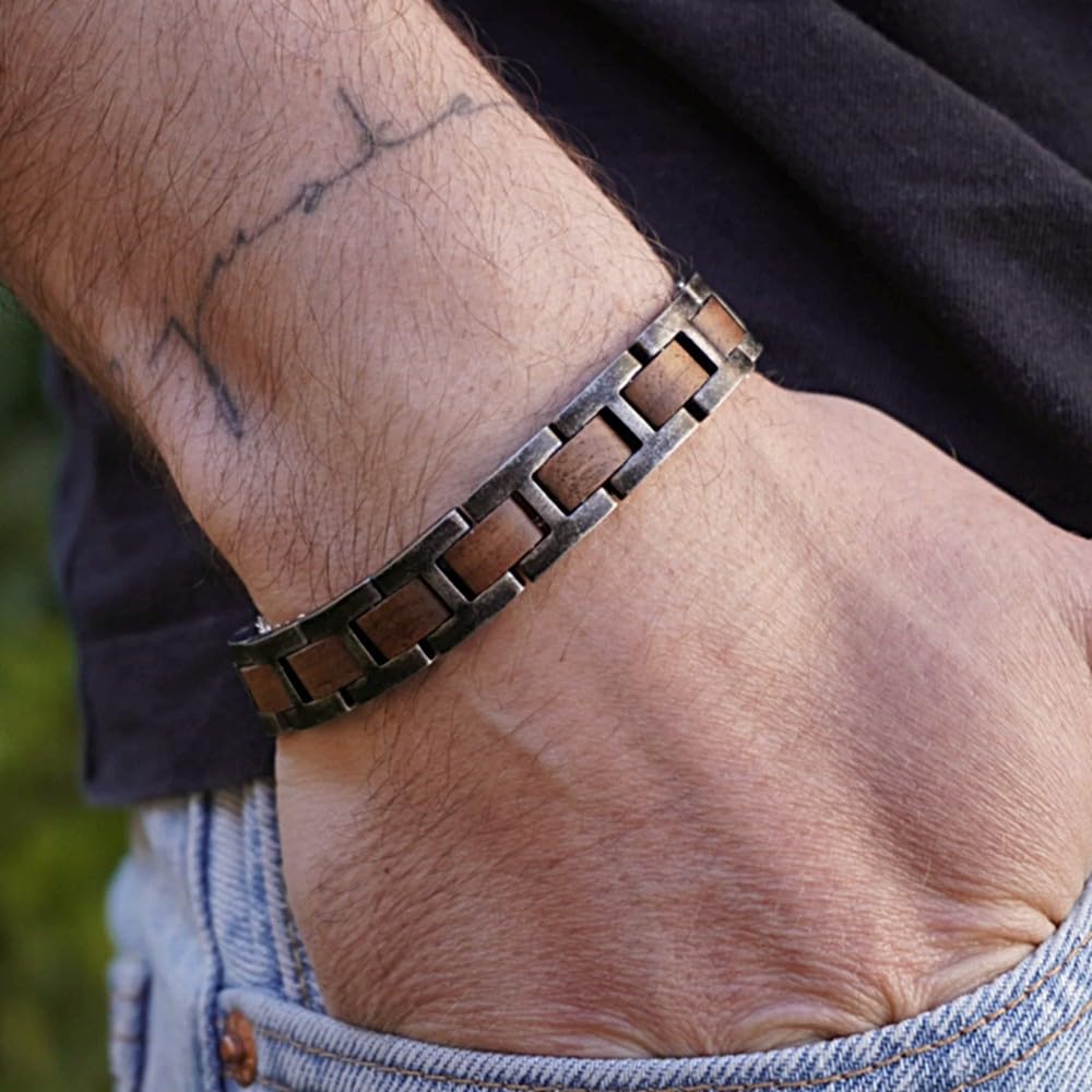 Holzwerk MASCHSEE Natur Holz Armband für Damen und Herren Holzarmband Herrenarmband Damenarmband Schwarz Braun Einstellbar inkl. Armbandkürzer und Aufbewahrungsbox