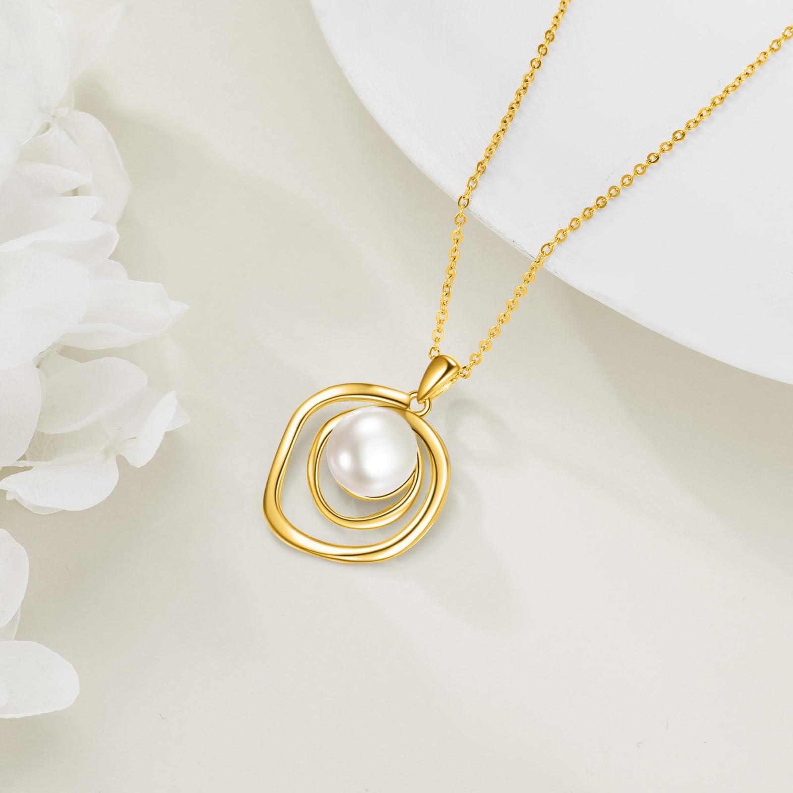 VONALA Weißgold und Gold Perlenketten Damen Sterling Silber Weiß Perlenkette Mit Anhänger Perlenschmuck Perlen Halskette für Damen