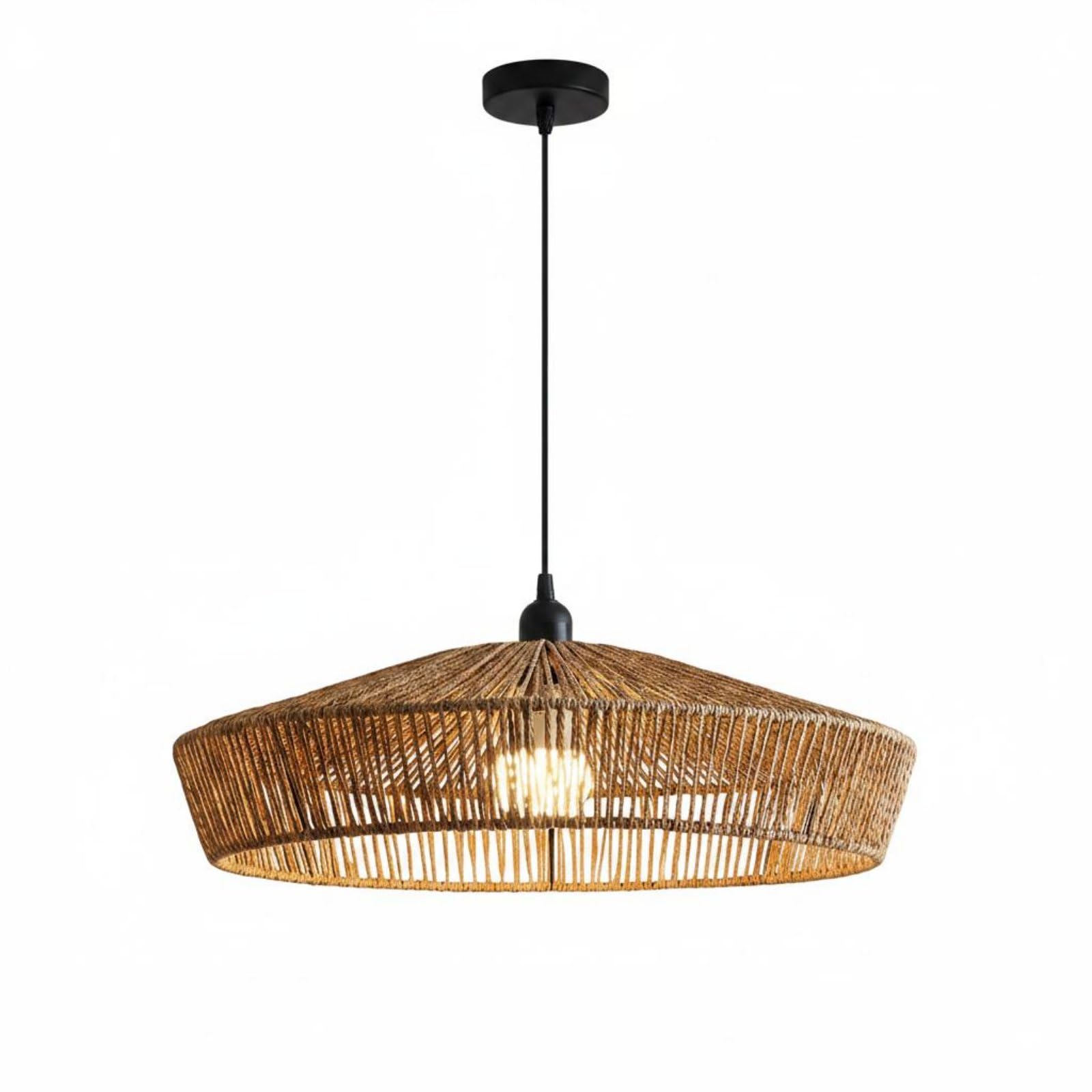 Lámpara Colgante de Cuerda Tejida Hecha a Mano Lámpara de Cuerda Cáñamo Material Iluminación Interior para Restaurante, 50 Cm, A款 50cm赠送Led光源