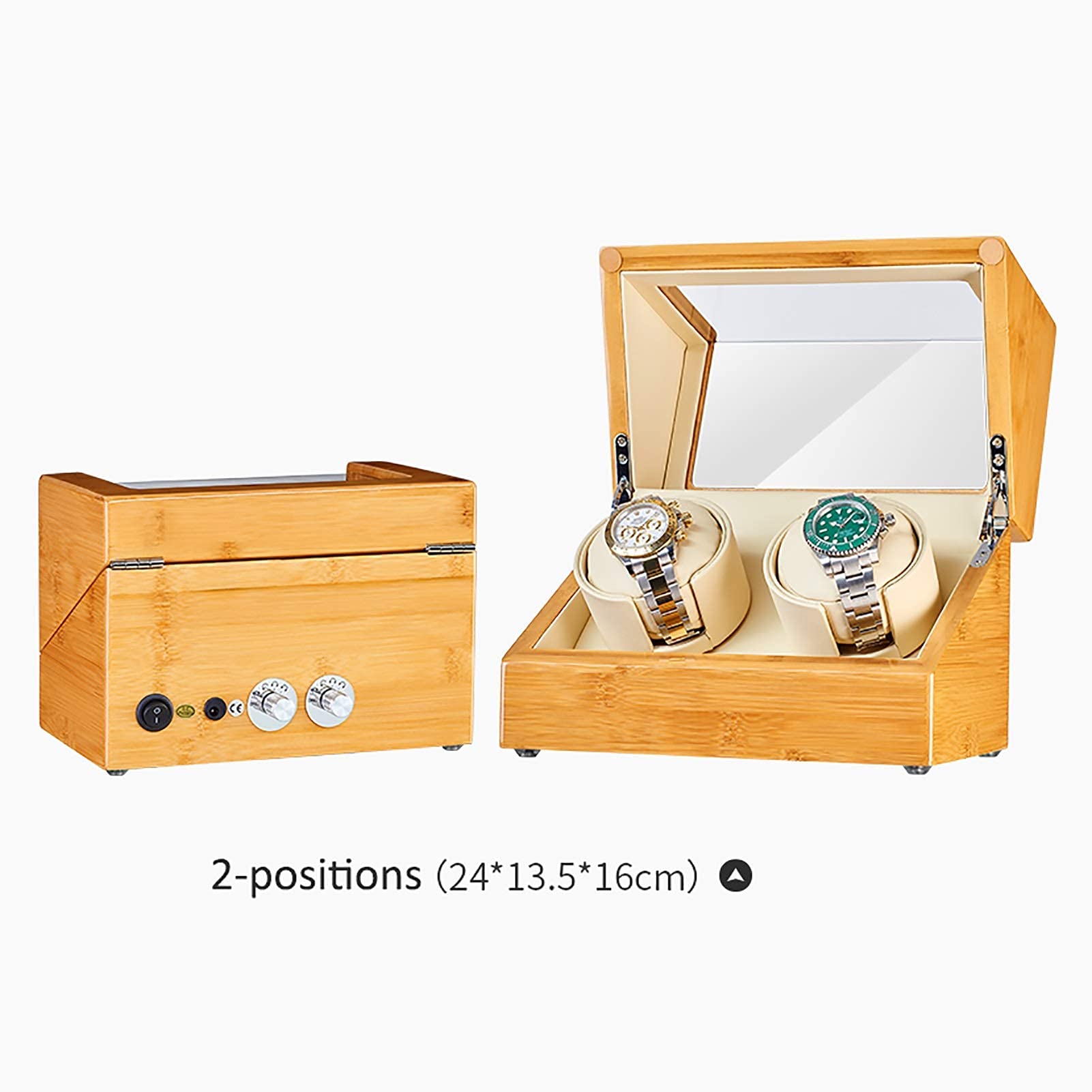 Remontoir de montre Remontoirs de montre Remontoir de montre en bambou Shaker de montre automatique Placeur rotatif de montre mécanique Boîte de rangement de montre Tournez la montre (Bambou 2 + 0 A)