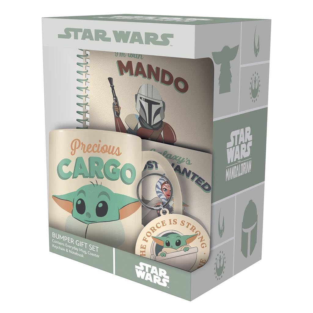 Star Wars: The Mandalorian Bumper Gift Set (Precious Cargo Design) Notebook, 11oz Ceramic Coffee Mug, Coaster & Keyring in Presentation Gift Box - Official Merchandise