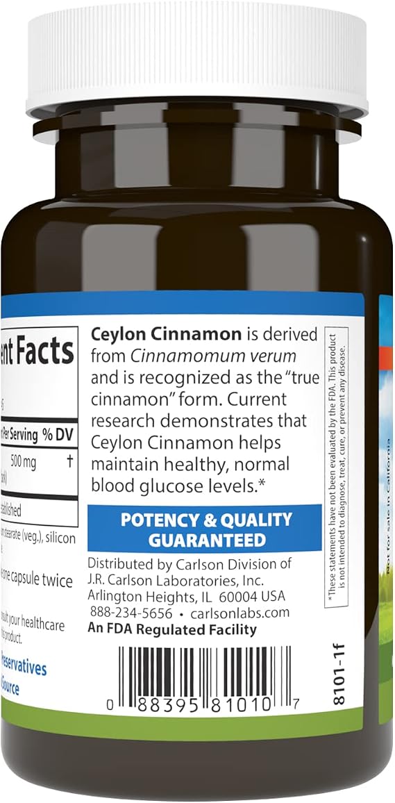 Carlson Ceylon Cinnamon, Cinnamon Supplements, 500 mg, 45 Capsules