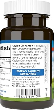 Carlson Ceylon Cinnamon, Cinnamon Supplements, 500 mg, 45 Capsules