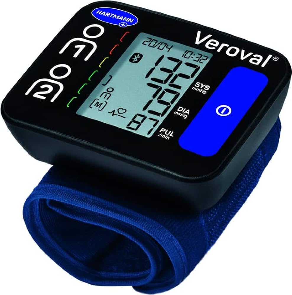 VEROVAL Compact +, Tensiómetro de Muñeca Digital, Aparato para Medir la Tensión Arterial, Triple Medición AtutomÔtica, RÔpido y Preciso, Ergonómico, 200 Lecturas, Talla Universal (22-42cm)