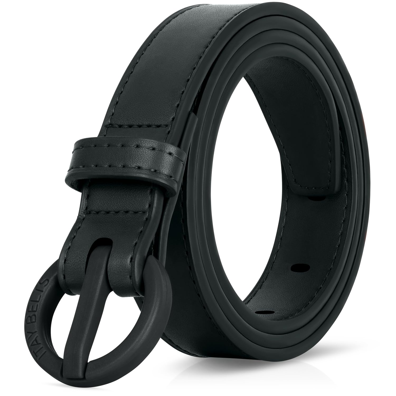 ITAY Women Metal Free Leather Belt - 25mm Nickel Free Belt for Women, TSA-Friendly No Metal Belts with Sturdy Plastic Buckle