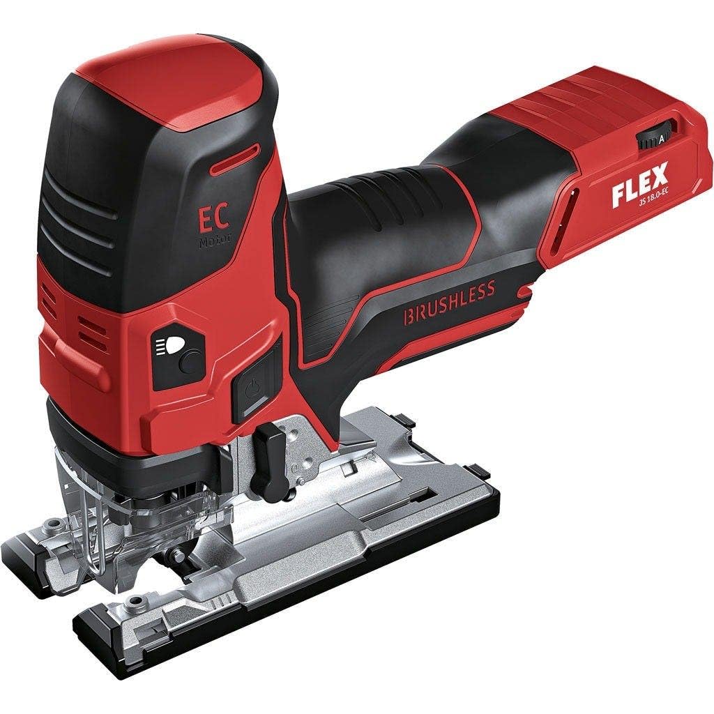 Flex Wyrzynarka JS 18.0-EC C (bez akumulatora, bezszczotkowy silnik, światło LED, prędkość skoku biegu jałowego 0-3500 obr/min, skok 26 mm, stopnie podnoszenia wahadłowego 4, stopnie prędkości obrotowej 1-5 + A) 485403