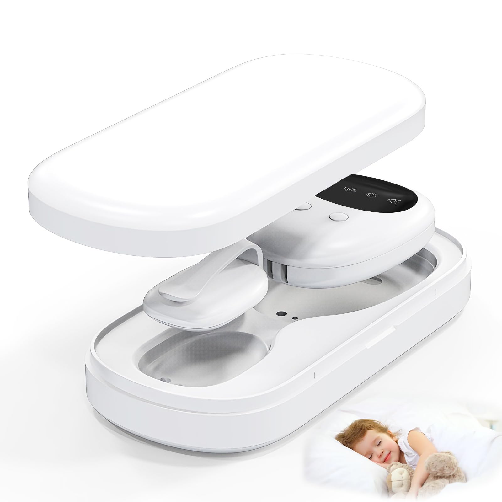 Alarma inalámbrica para enuresis, recargable por USB-C, alarma fuerte, vibración potente, alarma para enuresis, entrenamiento para ir al baño para niños (blanco)