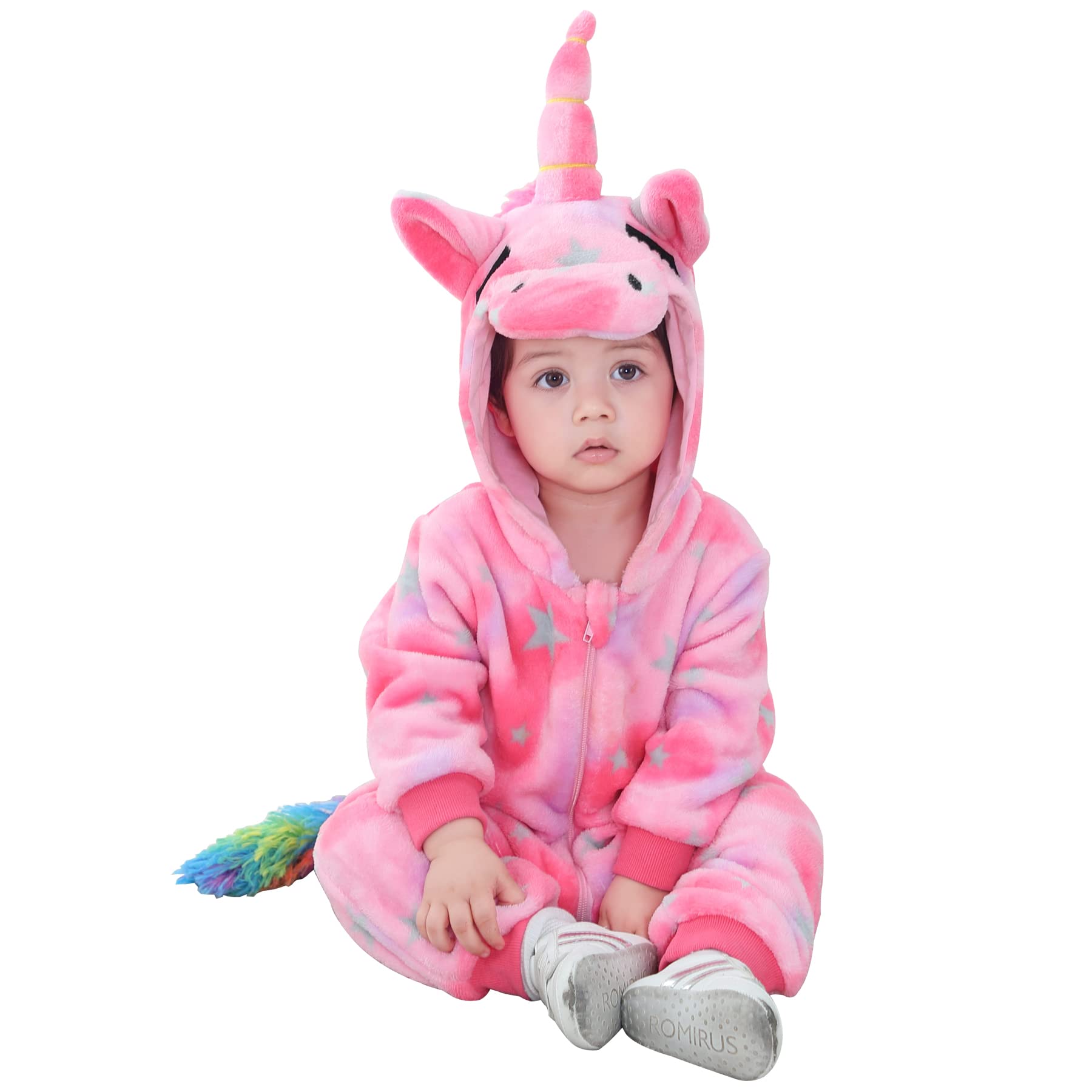 Doladola Baby Boys Girls Flannel Animal Hooded Unicorn Rompers Toddler's Jumpsuits Infant Outfit(12-18 Months,Star Unicorn)