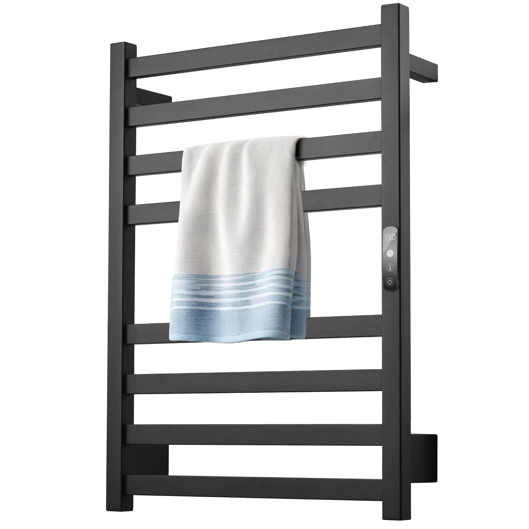 Towel Warmer Matte Black Heated Towel Rack for Bathroom Wall Mounted Electric Towel Dryer Rack with Temperature Control and 24 Timer Plug-in/Hardwired