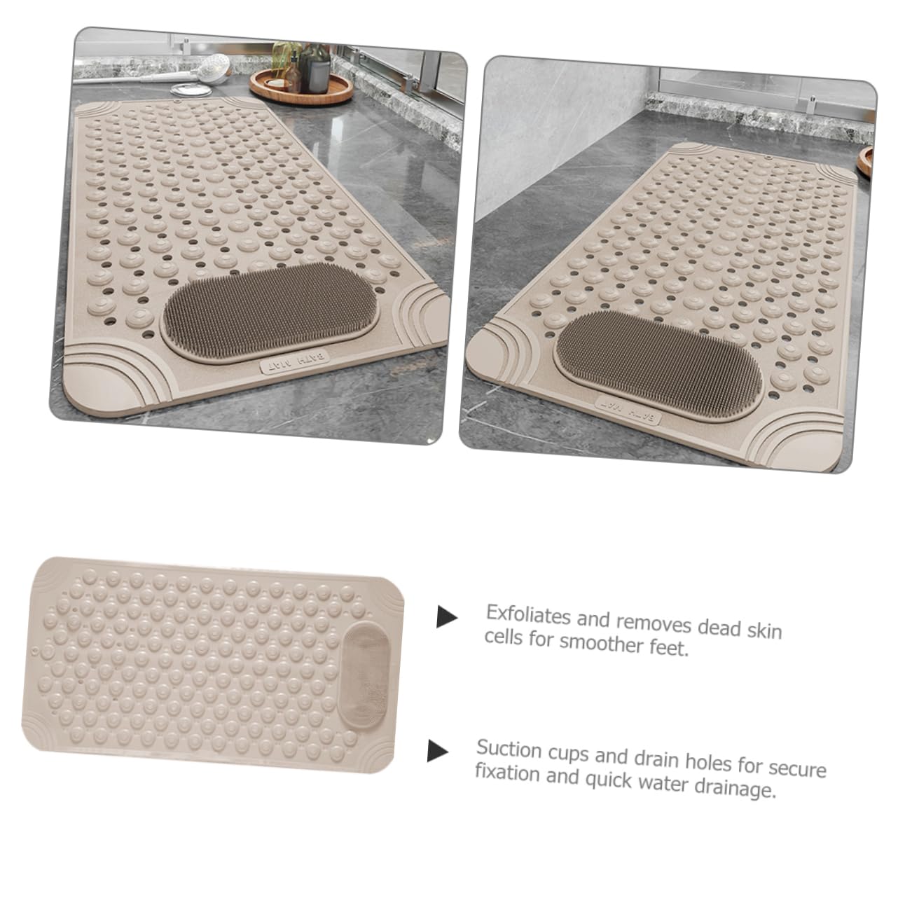 Happyyami Alfombrilla para Fregar Pies de Ducha Antideslizante de PVC con Ventosas y Diseño de Masaje para Baño y Ducha Beige