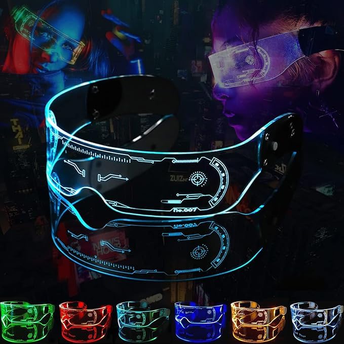 XiXiYang LED Cyberpunk Glasses, Light Up Rave Glasses with RGB Luminous ...
