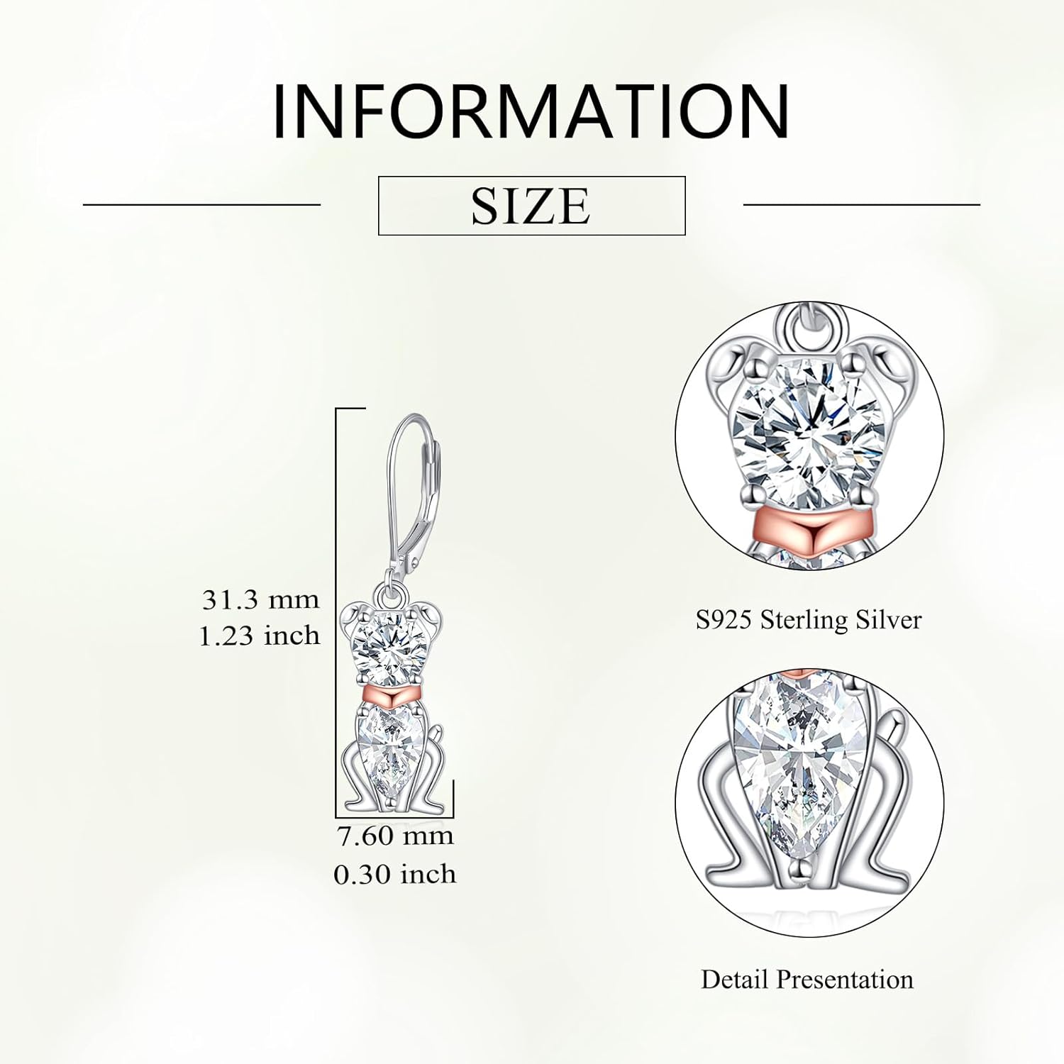 POPLYKE Dog Earrings For Women Crystal Animal Leverback Earrings Sterling Silver Hypoallergenic Dog Dangle Jewelry Birthday Gifts - Image 5