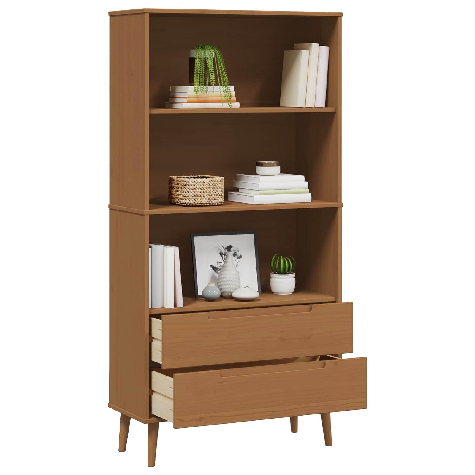 Bibliothèque MOLDE en bois massif de pin caramel 85 x 35 x 170,5