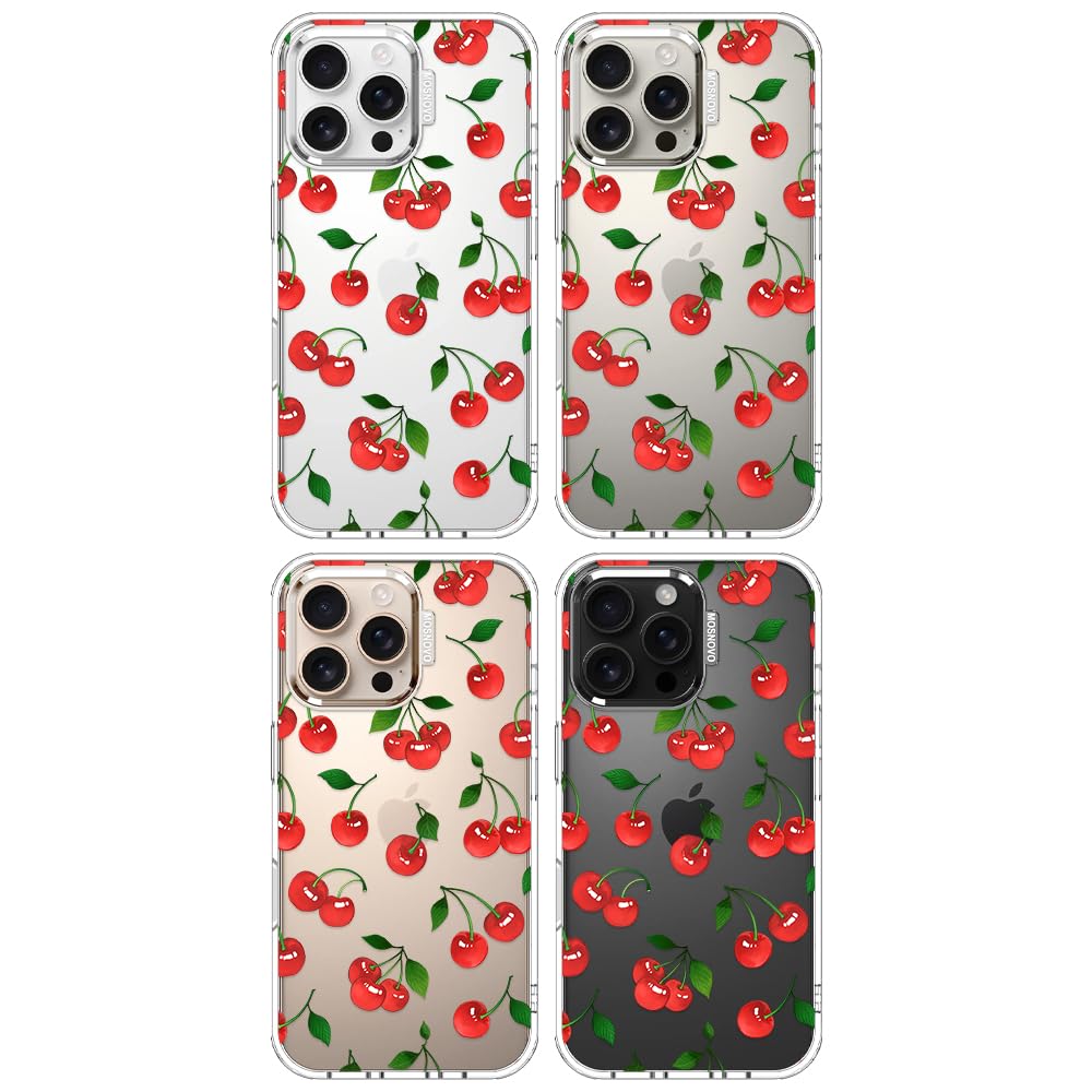 MOSNOVO Cover per iPhone 16 Pro Max - Custodia Trasparente Sottile Antiurto in TPU+PC per Telefono [Protezione Caduta da 6,6 Piedi/Anti-Peel] - Ciliegia Carina - 3