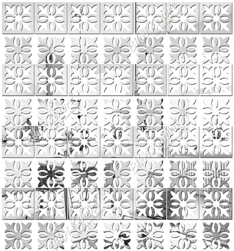 Image of Bikri Kendra - 48 Beautiful Pattern Silver Mirror Sticker for Wall, Acrylic Sticker, Decorative Mirror Sticker for Wall, Acrylic Stickers, Wall Stickers for Hall Room, Bedroom. (PatternSilver48)