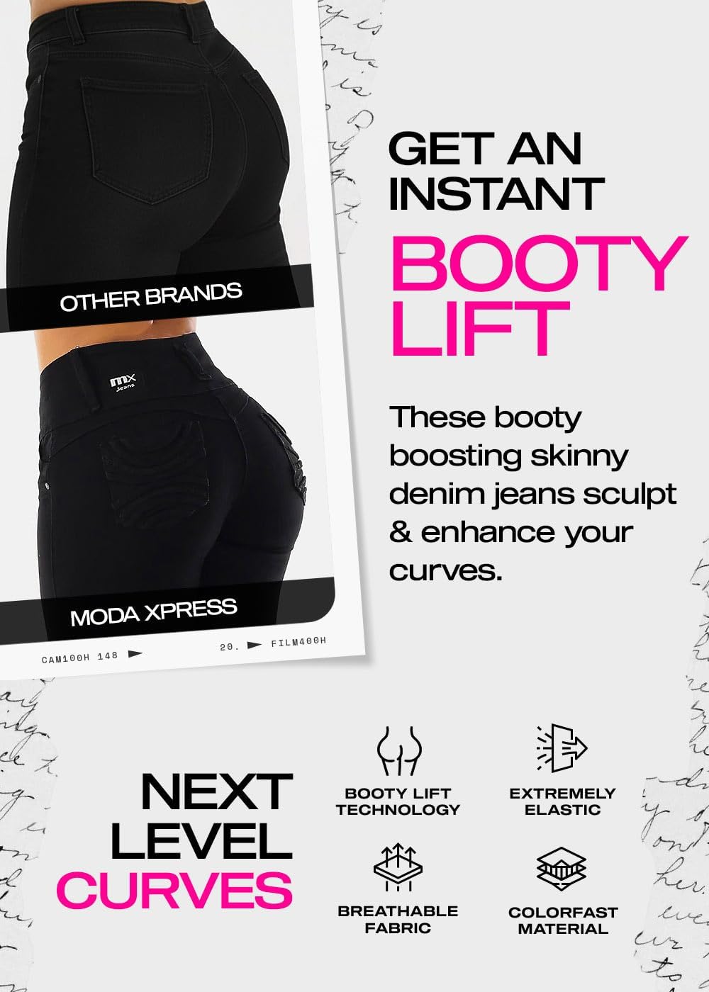 Moda Xpress Women Juniors High Waisted, Mid Rise Butt Lifting Colombian Design Skinny Jeans 10623N - Image 4