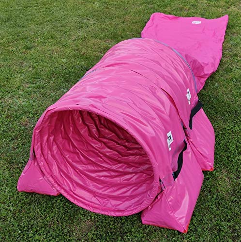 Callieway Dog Agility Sacktunnel Fun&Slip/Agilitysacktunnel mit 60cmØ für Agility Training/Welpentraining inklusive 2X Stützsandsäcke (Fuchsia)