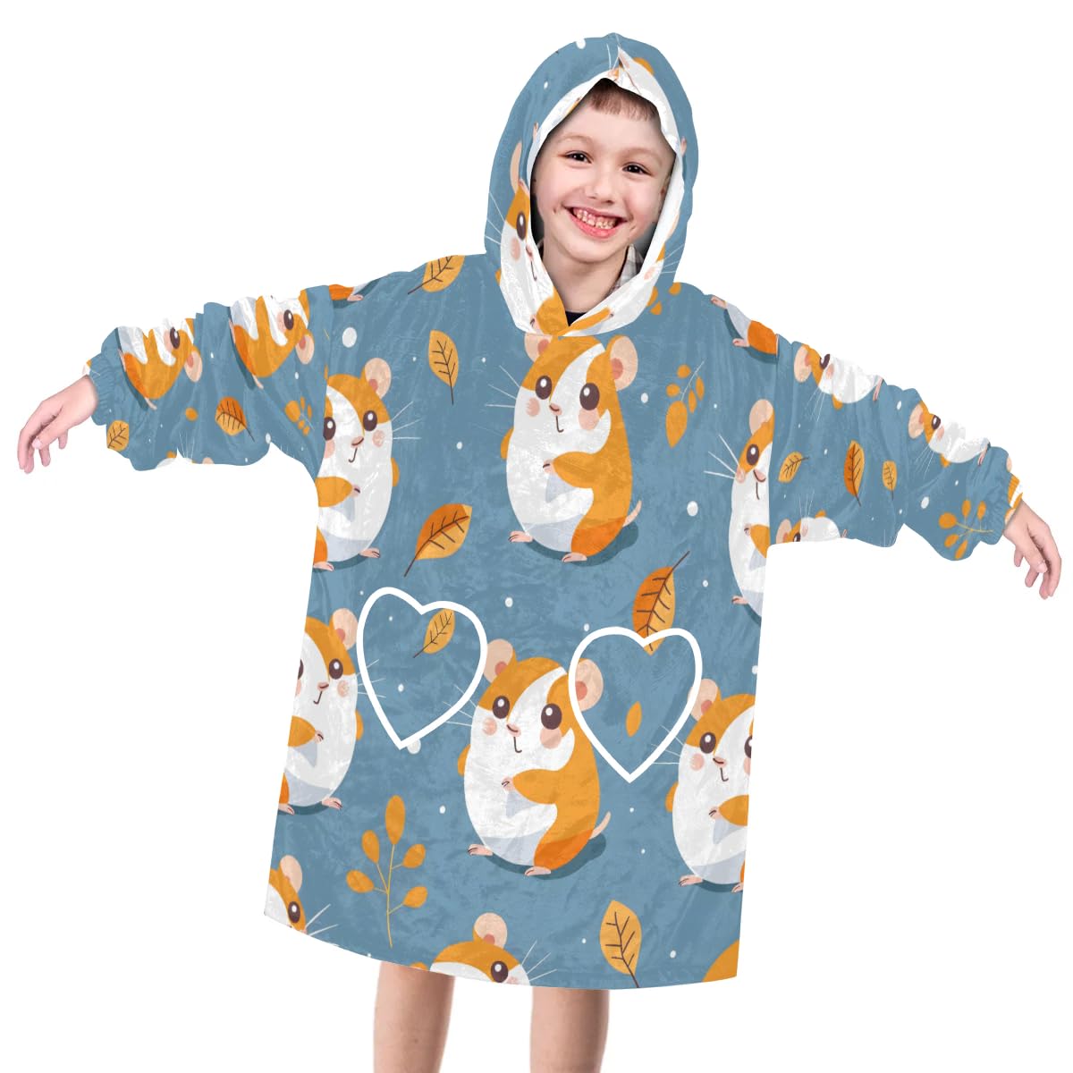 Pardick Wearable Blanket Hoodie for Kids, Hamster Fleece Sweatshirt Blanket Cute hamster Oversized Blanket Sweatshirt with Pocket Flannel Warm Hooded Blanket 6-10 Year Old Girl Boy Gift, One Size