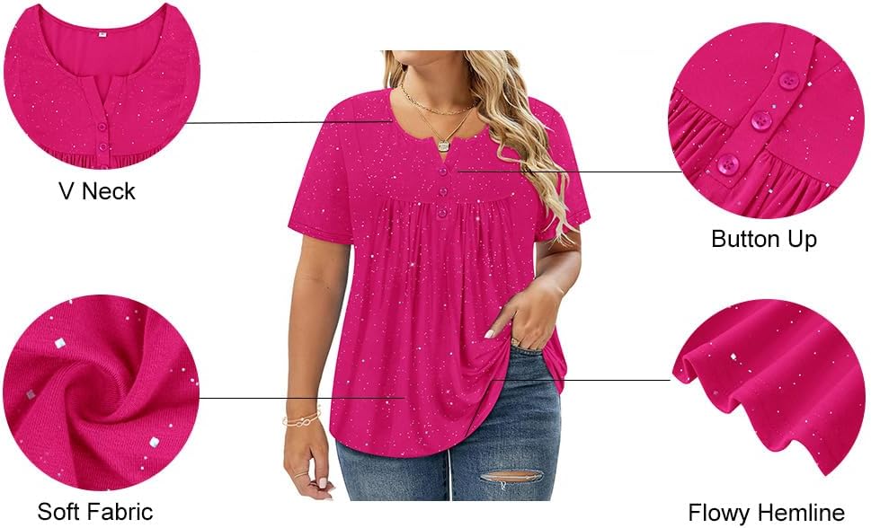 RITERA Women’s Plus Size Casual Tops V Round Neck Tshirts Blouse for Women Girls Basic Summer Black Tops Solid Color XL 5XL - Image 6