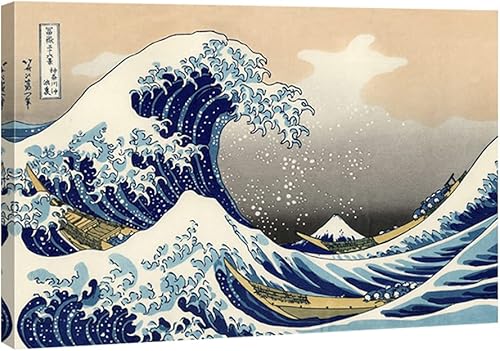 Wieco Art Gran ola de Kanagawa, Katsushika Hokusai, extra grande, moderna, envuelta en galería, lienzo giclée, impresiones abstractas de paisaje