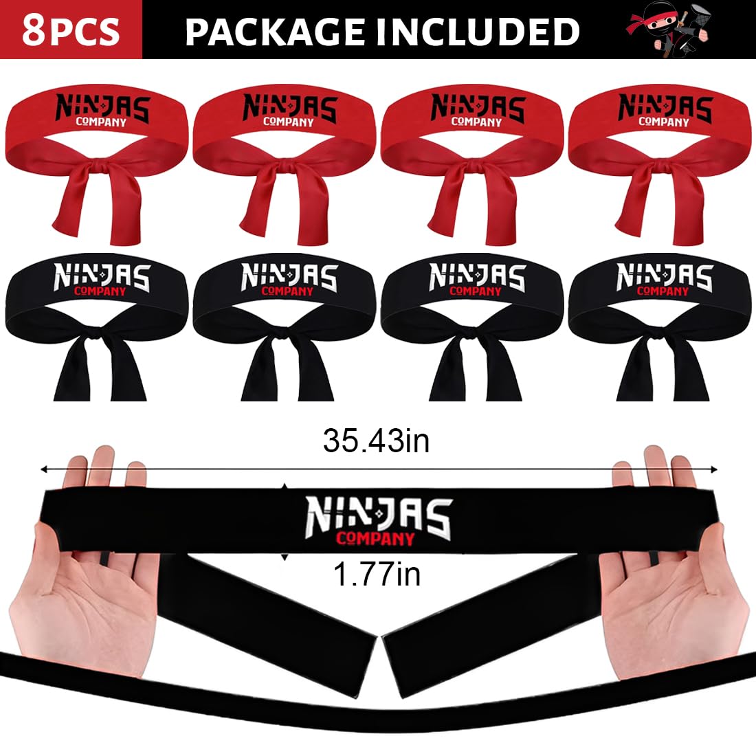 8 bandeaux ninja pour fête, bandeaux ninja, décorations d'anniversaire pour enfants, cadeaux pour fête ninja, adaptés aux fêtes sur le thème du karaté, aux fêtes d'anniversaire