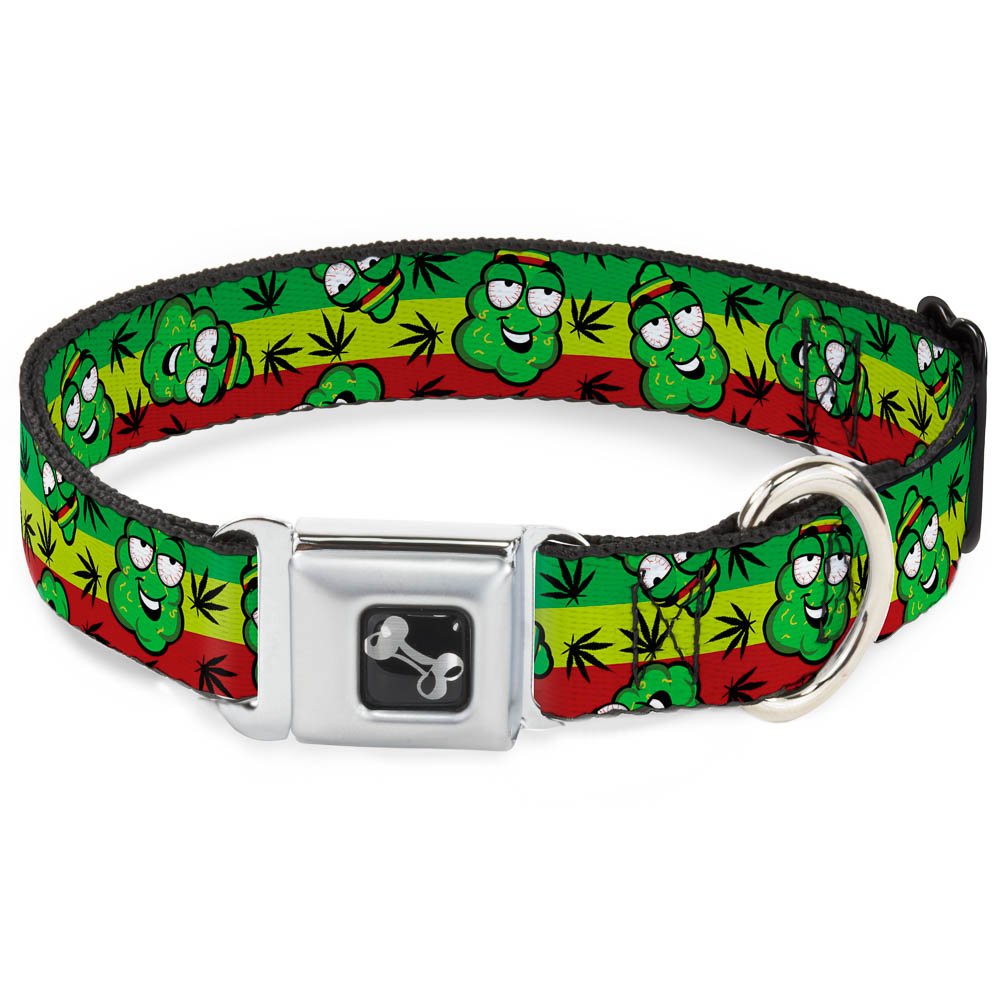 Collier pour chien marijuana nugs feuilles dessin animé rasta noir Buckle Down os
