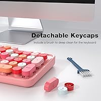 Vista 5 de MOFII Wireless Keyboard and Mouse, Pink Colorful Round Key Retro Typewriter Keyboards, USB Wireless 2.4G Full Size Keyboard and Cute Mice Combo for
