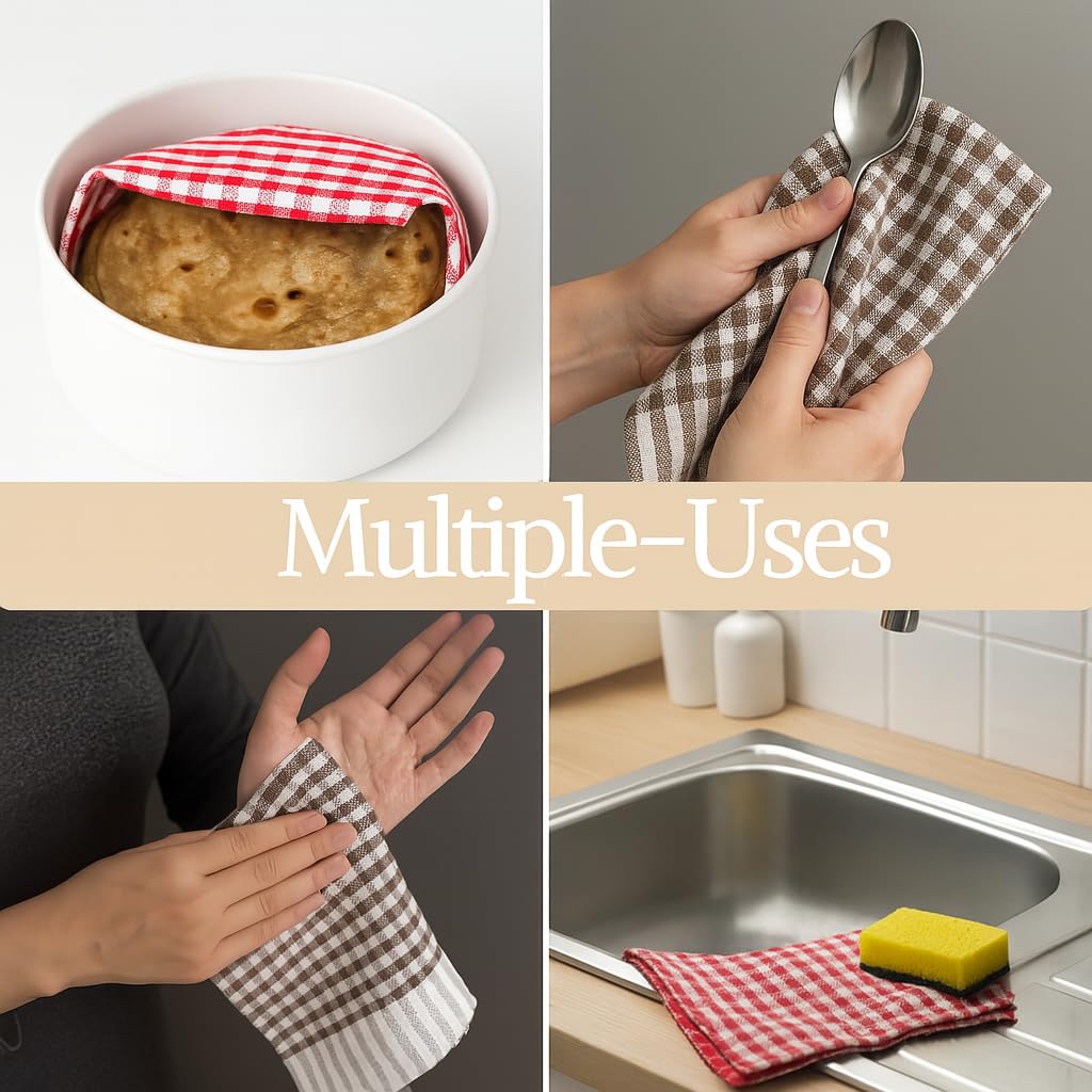 Linensutra Kitchen Cotton Napkins|Cloth|Towel| for Multipurpse use Size 16 x 16 Inches, Gingham Pattern, Multicolour (Pack of 4) 4