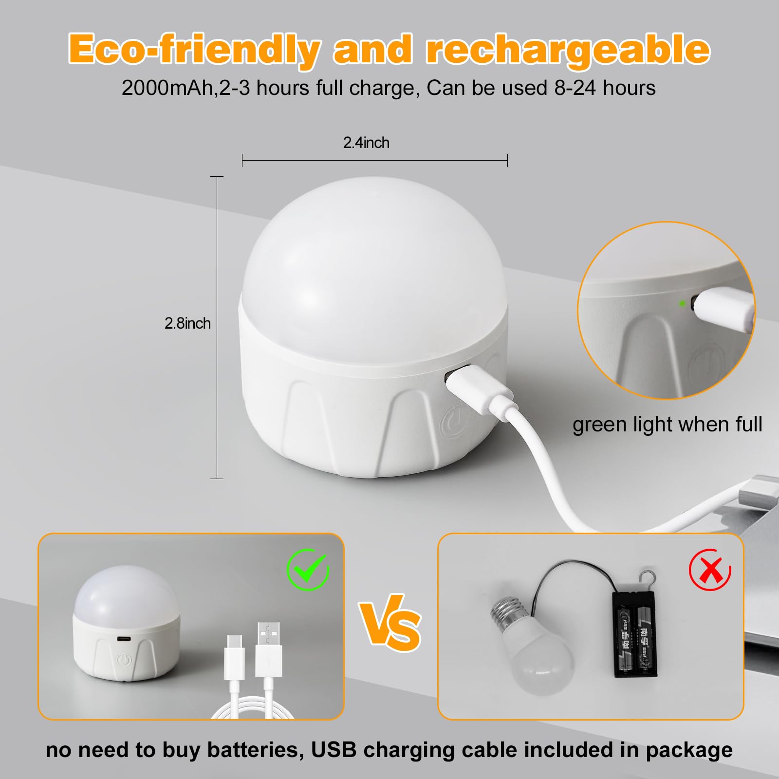 Bombillas recargables con control remoto, 2000 mAh, magnéticas, alimentadas por batería, bombilla LED E26 con temporizador para lámparas/candelabros/camping al aire libre, 3 temperaturas de