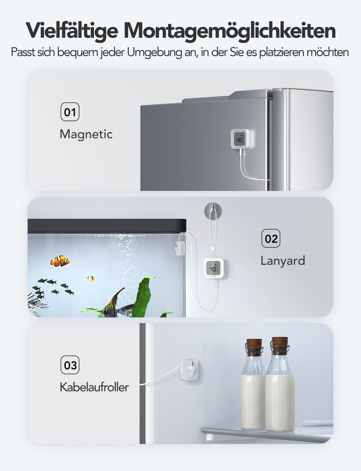 GoveeLife WLAN Kühlschrank Thermometer Digital mit Alarm, Kabellosem Funk Gefrierschrank Thermometer mit App, LCD-Display, 2 Jahre Datenexport, für Kühlschränke, Gefrierschränke, Aquarium