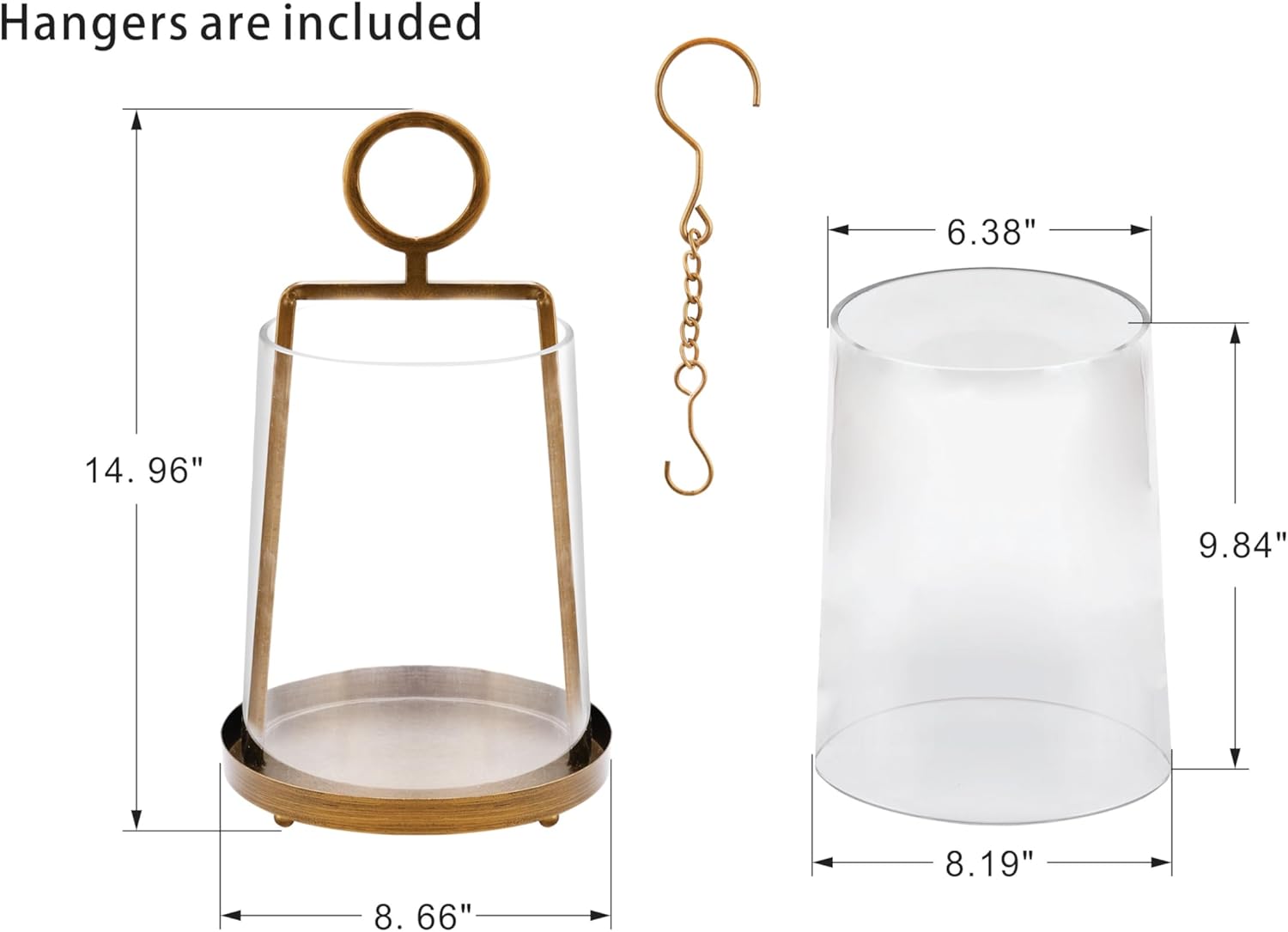 9" Wide Modern Farmhouse Metal Hurricane Candle Holder with Handmade Sturdy Glass Sleeve in Vintage Brass for Pillar Candle & Plants, Glass Hurricane Lantern, Industrial, Minimalistic - Image 2