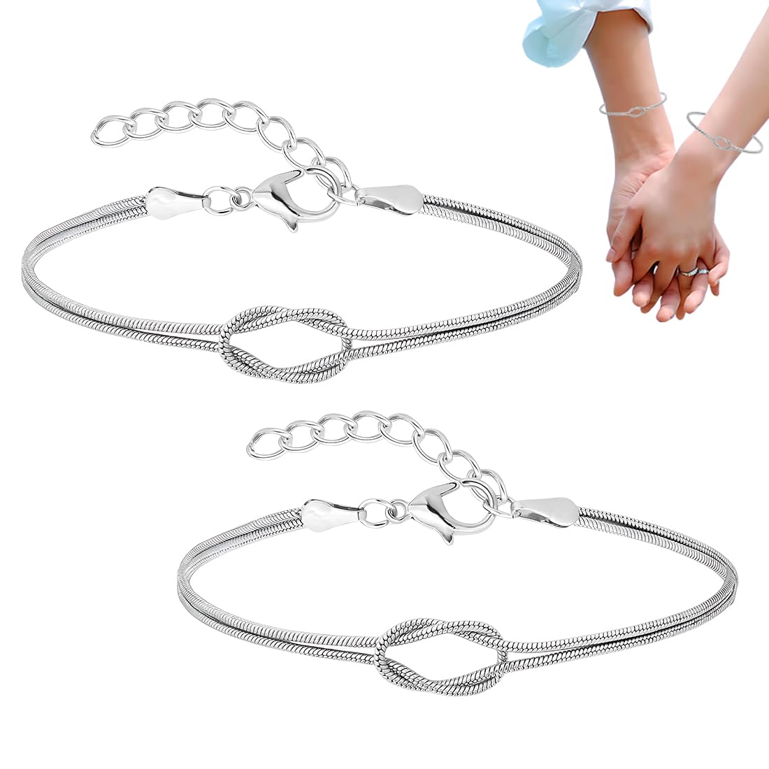 Oidea, 1 paio di braccialetti dell'amicizia, Bracciale, Braccialetto per uomo e donna, con incisione scritta ''Je t'aime'', in acciaio inox, con zirconi, colore argento, cod. O0270017-DE