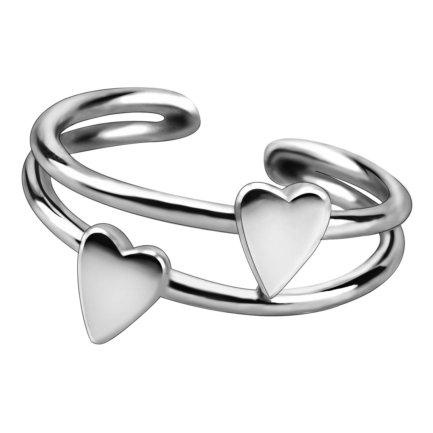 Mainbead Personalized Custom Special Sweet Heart Ring 925 Sterling Silver Open Ring with Double Heart Adjustable Ring for Women Gift (Silver, 9)