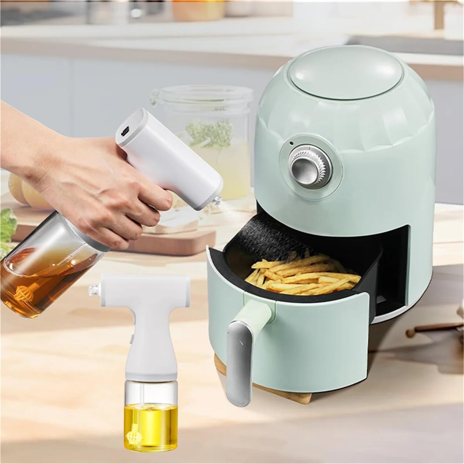 Distributeur d'huile, Pulvérisateur D'huile Électrique Pour La Cuisson, Bouteille Distributrice À Plage De Brumisation Réglable 8.5oz/250ml Avec Lumière Led 2 Pièces pour friteuse à air, salade