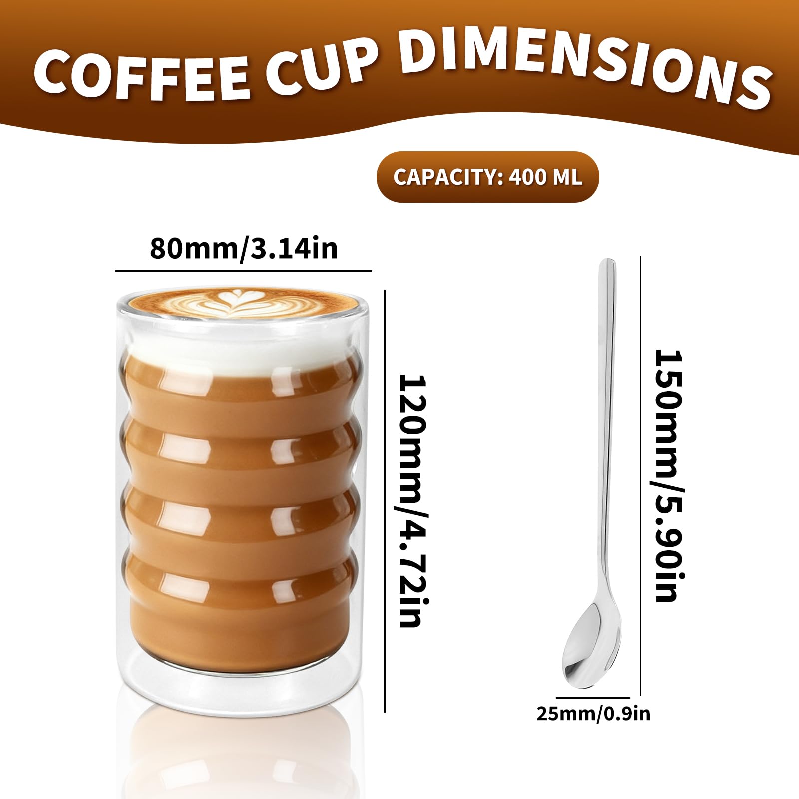 Lot de 4 verres à latte macchiato à double paroi - 400 ml - Verres à café à double paroi - Avec 4 cuillères - En verre borosilicate