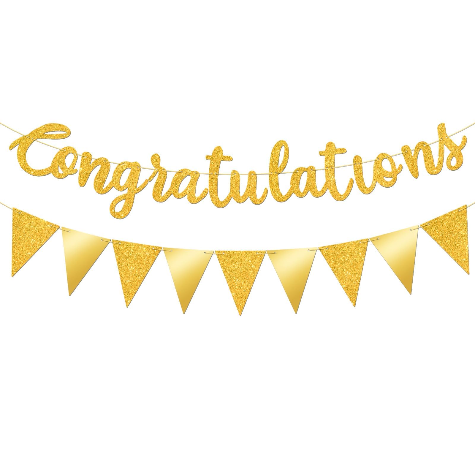 Pre-Strung Congratulations Banner Decorations Gold Glitter Triangle Bunting