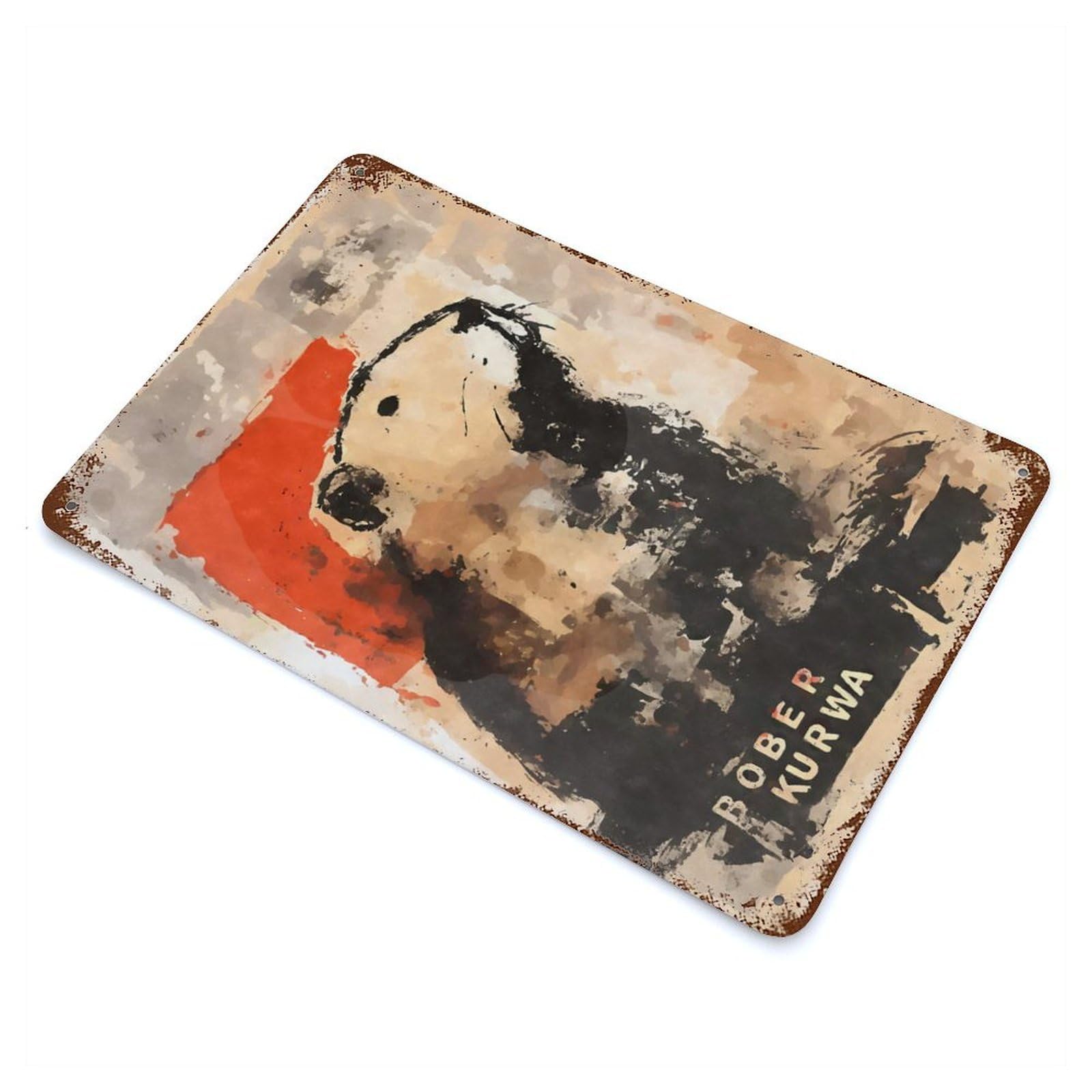 Abstract Bober Kurwa Beaver Graffiti Rust Effect Tin Sign 11.8"x7.9", Rustic Home Decor for Garage, Bar And Workshop Decor