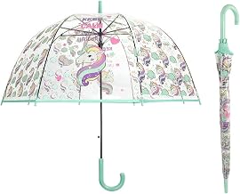 Jagmag® Green Dome Shape Unicorn Transparent Umbrella for Girls/Latest Transparent Magical Rainbow Unicorn Umbrella/Umbrella for Kids/Umbrella for Children/Umbrella for Girls (Multicolor)