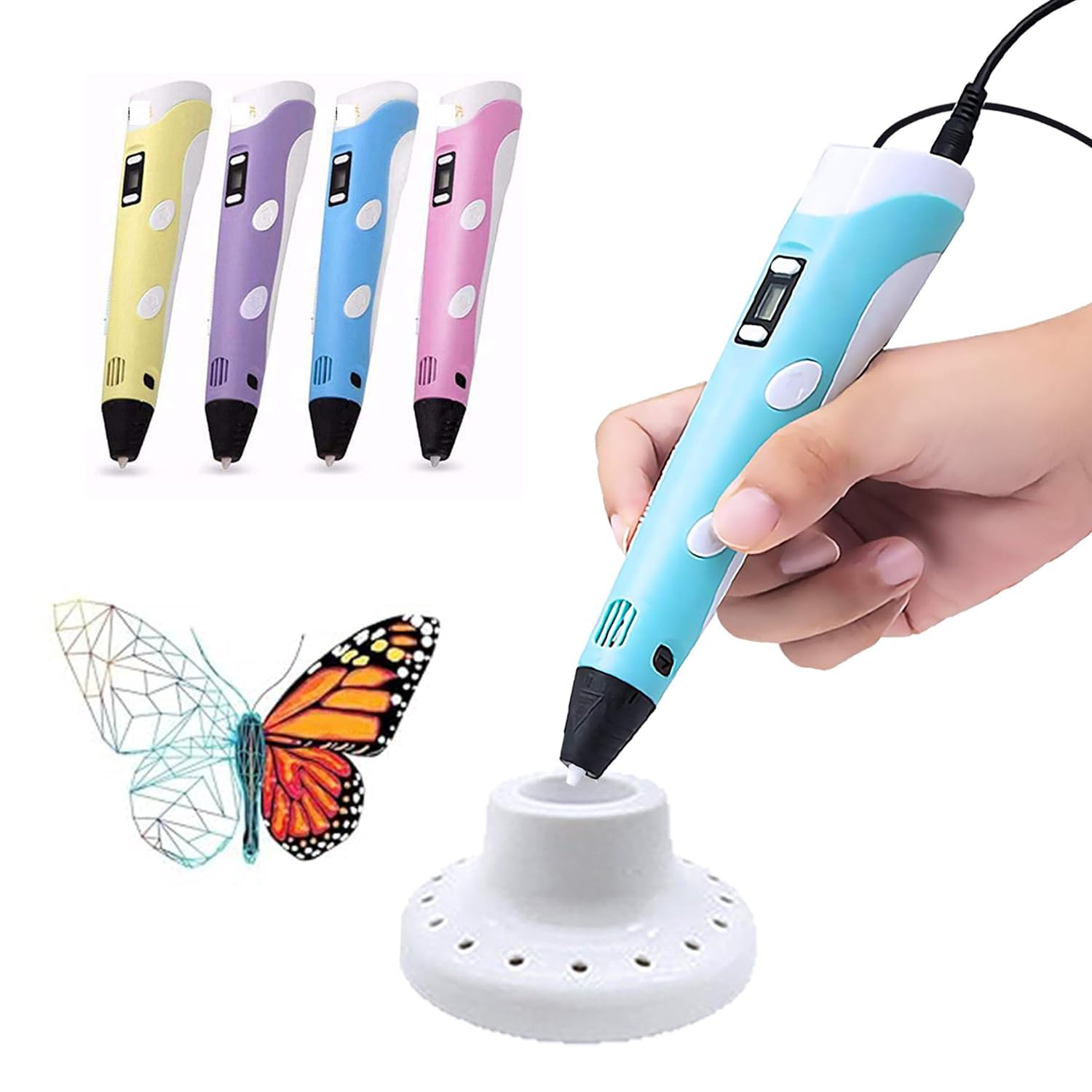 EYUVAA LABEL 3D Printing Pen with LCD Display| Adjustable Temperature| Compatible with PLA/ABS Filament USB Powered 3D Drawing Pen for Kids, Artists, DIY Crafts, School Projects (3 Metres Filament)