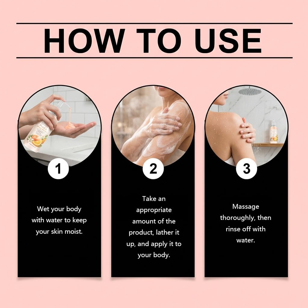 Detergente per il corpo nutriente alla pesca, gel doccia idratante, corpo idratante pulito per pelle ruvida secca, profumo di lunga durata per una pelle morbida, morbida e idratante (6 pezzi)