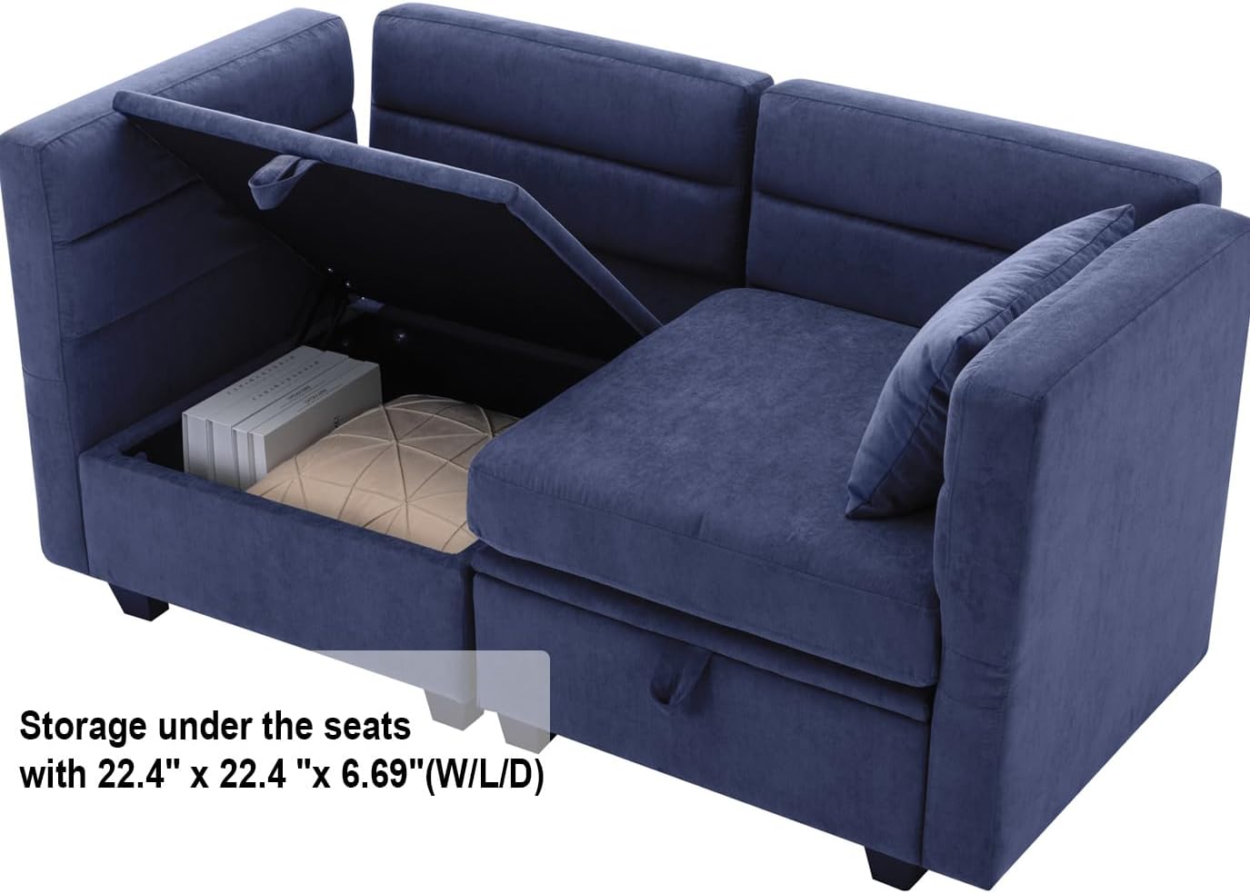 Loveseat with Ottoman L Shaped Small Couch with Storage Seats 57" Modular Sectional Loveseat with Reclining Arms and Backs Convertible 2 Seater Couch for Small Spaces,Office,Bedroom,Dorm(Blue)