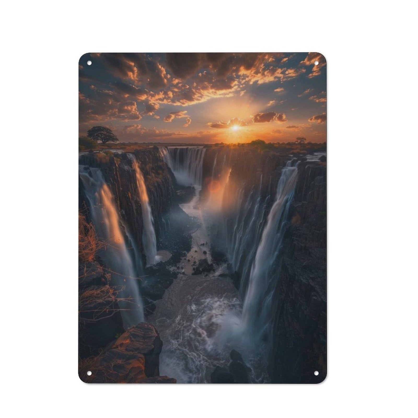 Rustic Sunset at Victoria Falls Tin Wall Plaque 40x30cm, Rustic Kitchen Decor for Cottage, Kitchen, Hallway Or Breakfast Nook