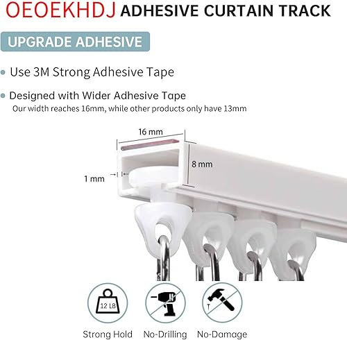 Miniatura 2 de Cortina autoadhesiva para techo o pared, barra de cortina sin taladro, 12 pies144 pulgadas, sin daños, barra de cortina adhesiva para ventanas,