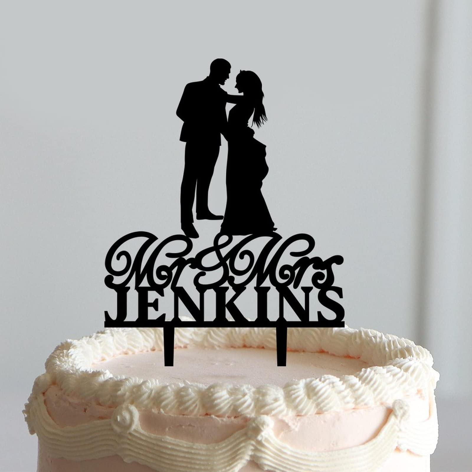 Mr And Mrs Cake Toppers Bride And Groom Silhouette Wedding Cake Topper Happily Ever After Customized Est Date Last Name Modern Acrylic Wedding Cake For Wedding Engagement Party Gift Keepsake